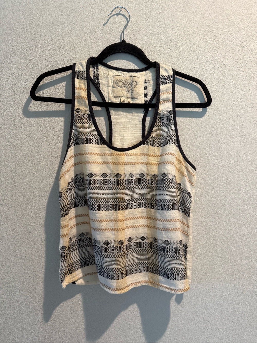 Women’s Striped Pattern Racerback Tank Top - Cream & Black - Ace and Jig